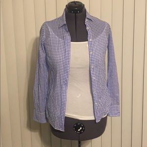 Seersuckered blue and white checkered blouse